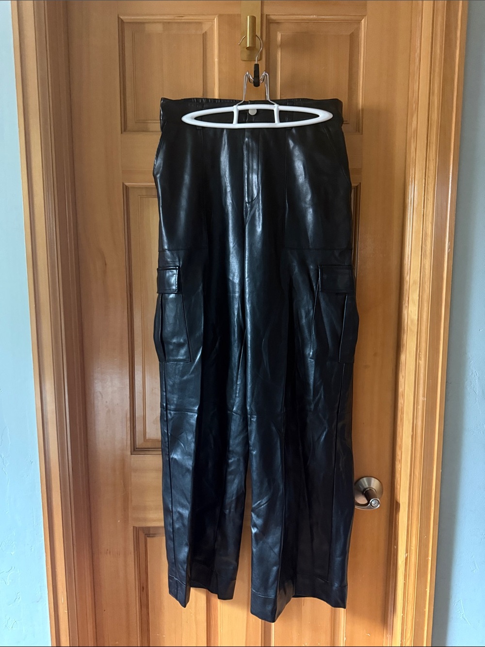 Cami NYC Black Faux Leather Wide-Leg Cargo Pants